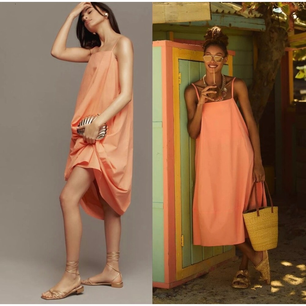 Anthropologie Self Contrast Bare‎ Sleeveless Barrel Midi Dress Peach Size XS